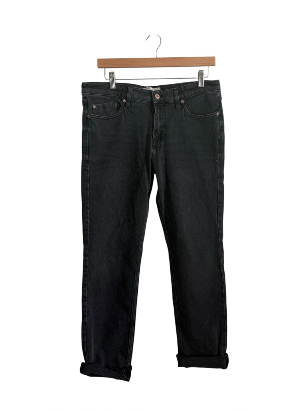 Free People We The Free Black Cuffed Boyfriend Jeans Size 29 Mid Rise Stretch